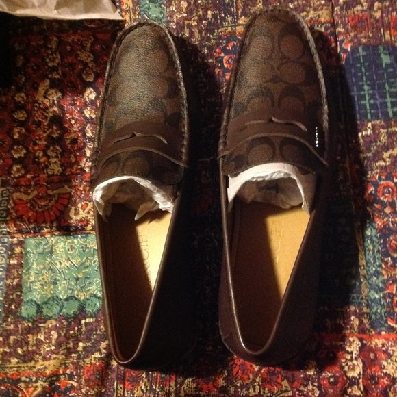 Coach Men's Mott Dark Brown Leather & Coated Canvas Drivers(Loafers) -11.5D -NIB - Picture 6 of 10